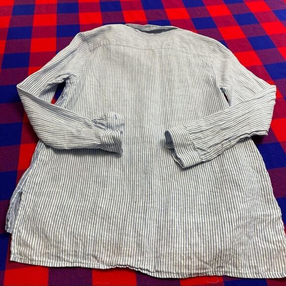 J. Jill Love Linen Blue White Stripe Button Up Shirt Size Small Petite Small - Picture 7 of 11